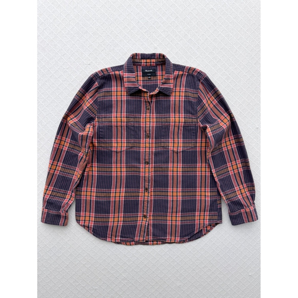 Madewell Flannel Classic Ex-Boyfriend Shirt Button Down 100% Cotton Navy Red